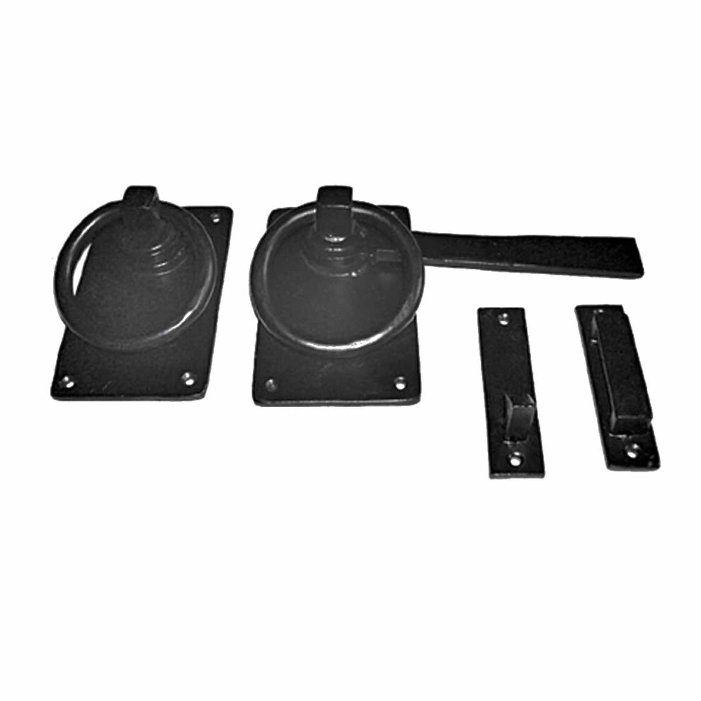 Renovators Supply Manufacturing Door Lock Latch 6.5 In. Black Wrought Iron Gate Latch Garage Barn Door Lock With Mounting Hardware 096962361532