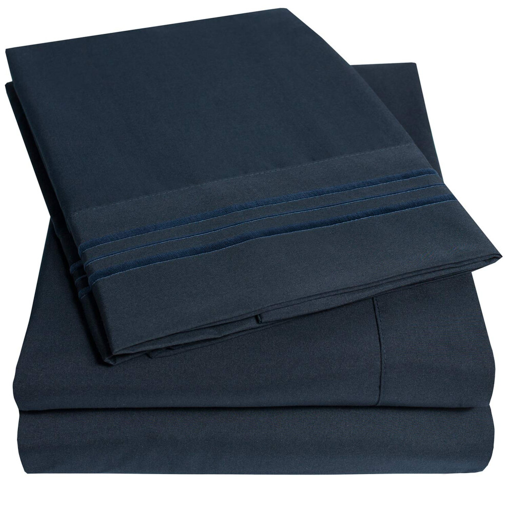 Parure de lit Queen Size 1500 Supreme Collection Bleu Marine - Ensemble de draps et taies d'oreiller de luxe pour h   tel - Sangles d'angle    lastiq