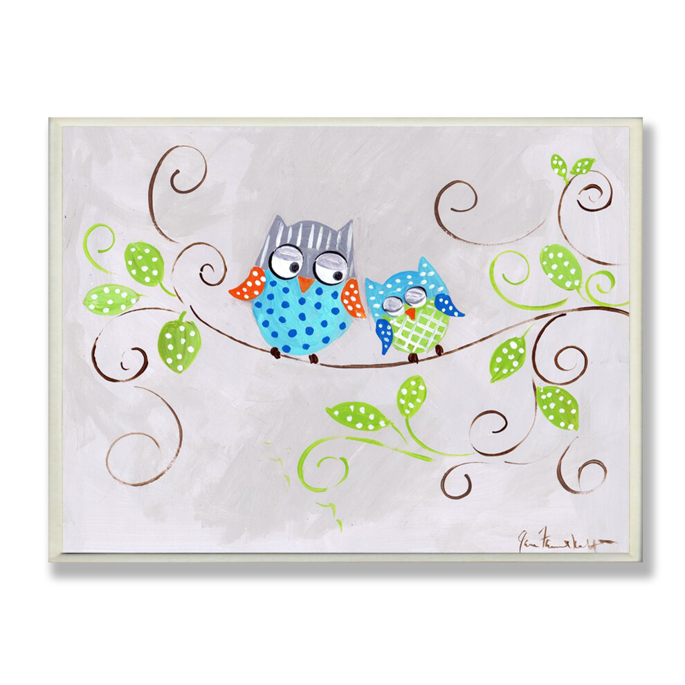 La chambre des enfants par Stupell Paire de hiboux     pois bleus sur une branche d'arbre tourbillonnante Plaque murale rectangulaire