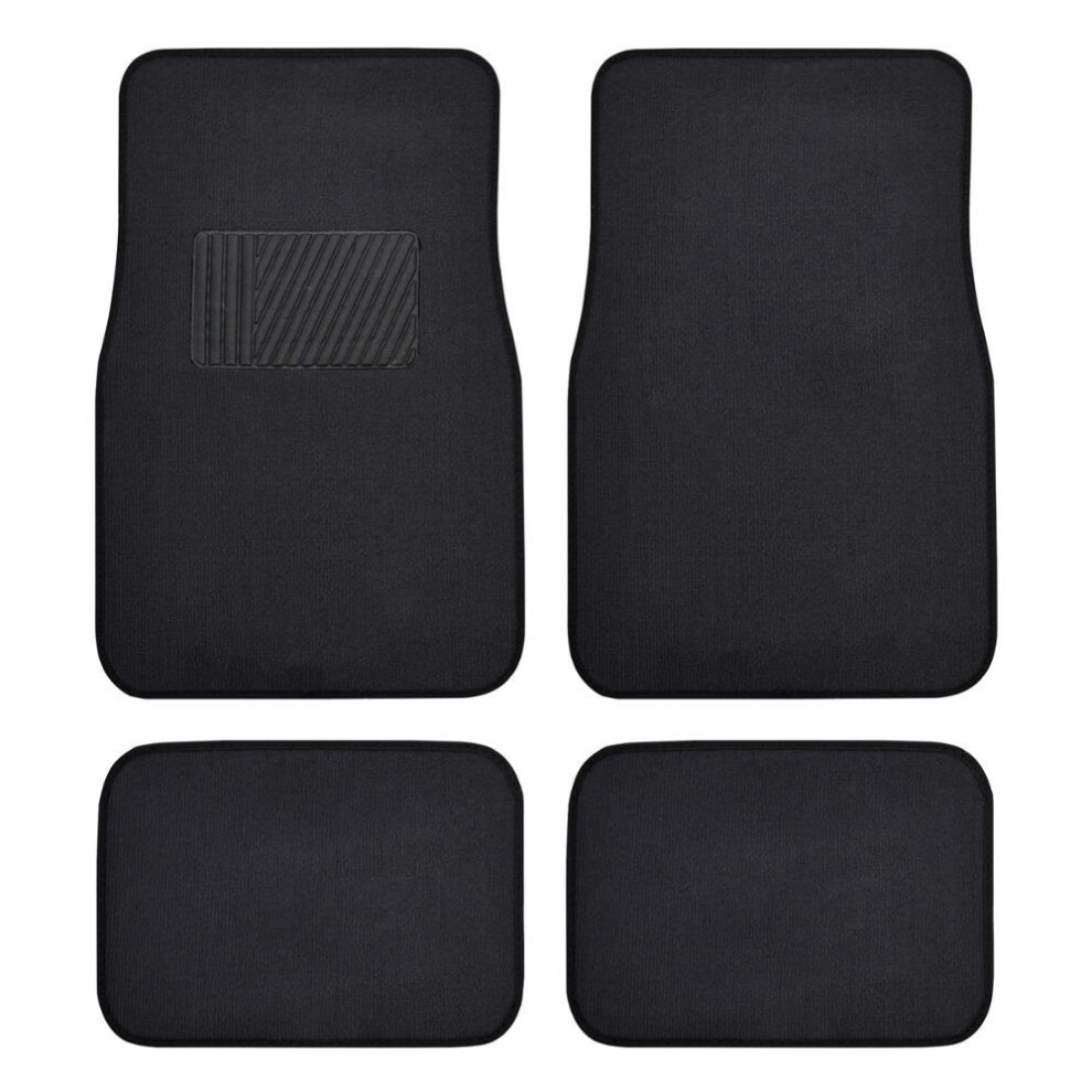 Premium 4Pc Set Of Carpet Car Floor Mats With Vinyl Safety Heel Pad For Car Truck Suv Coupe Sedan (Mt-100-Bk) Black 826942146152