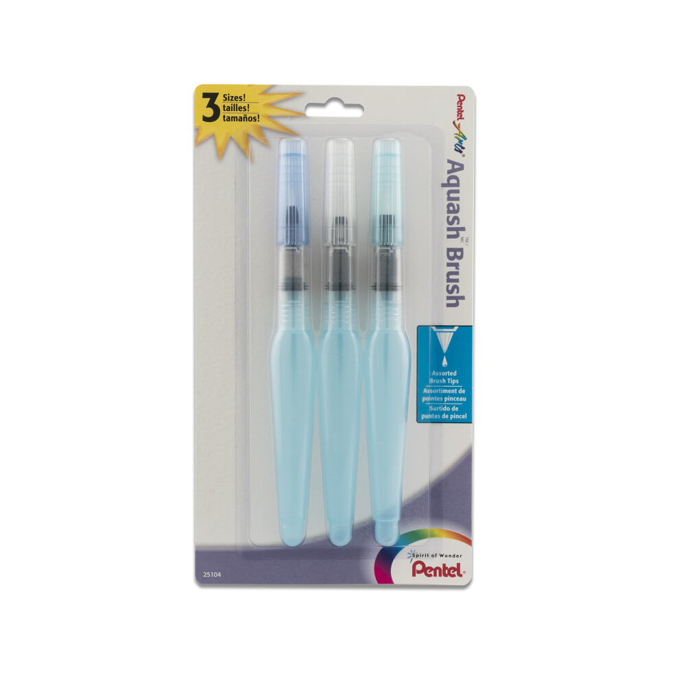 Pentel Arts Aquash Water Brush Assorted Tips  Pack of 3 (FRHBFMBP3)