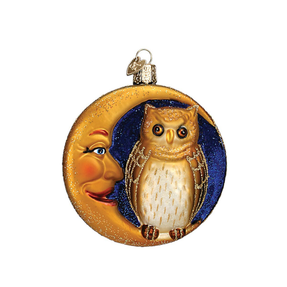 Old World Christmas Ornaments: Halloween Decorations Glass Blown Ornaments for Christmas Tree  Owl in Moon  3"""" (26064)