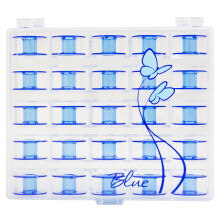 Bobines de machine coudre bleues Janome avec tui de rangement, 25 unit s