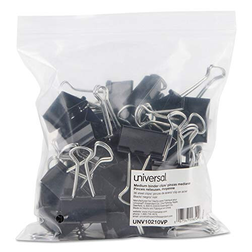 Universal Universal Medium Binder Clips  Steel Wire  5/8"""" Cap  1-1/4"""" Wide  Black/Silver  12/Pack  36 Total 2