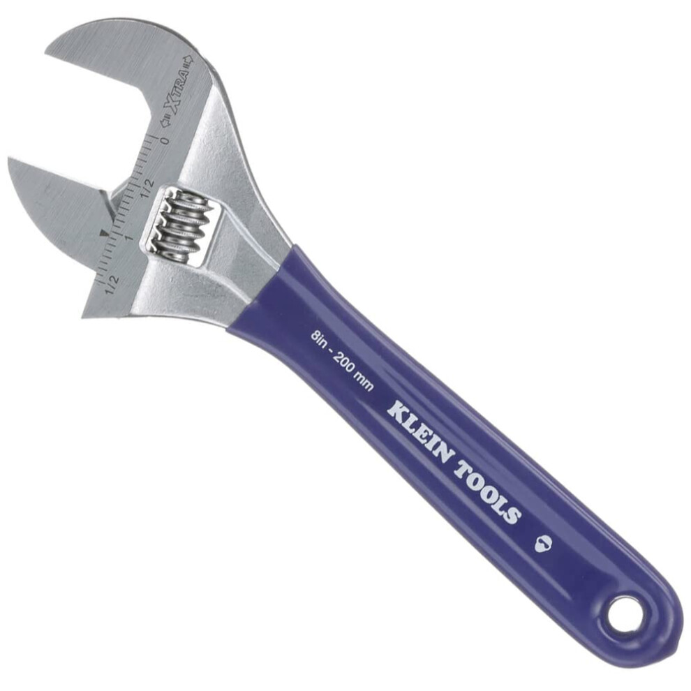 Klein Tools D509-8 Adjustable Wrench Extra Wide Jaw Forged Drive Wrench With High Polish Chrome Finish 8-Inch 092644190032