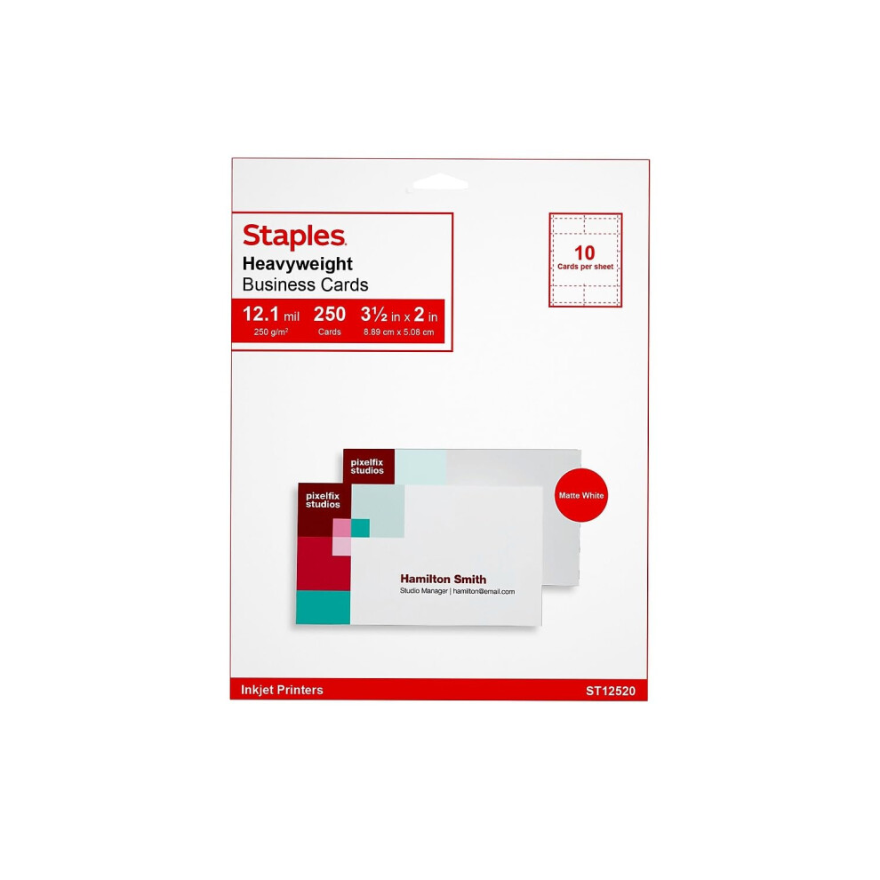 Staples 610381 Inkjet Business Cards 2-Inch x 3 1/2-Inch Matte White 250/Cards