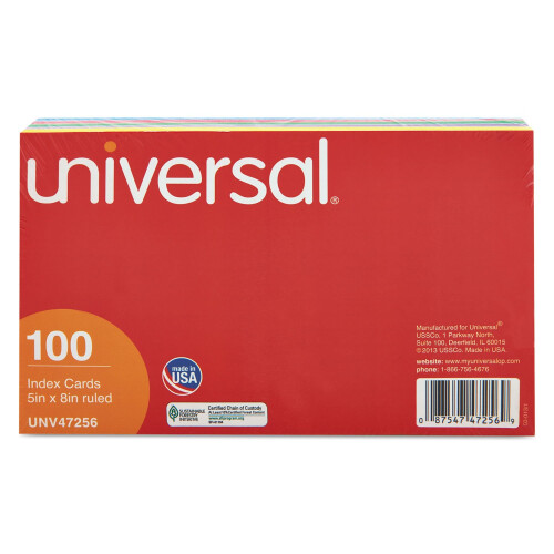 Universal Indekskort Ruled 5 X 8 Assorted 100/pak