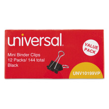 Universele UNV10199VP Binder Clips in Zip-Seal Zak - Mini, Zwart/Zilver (144/Verpakking)