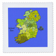 3dRose Bunte gr ne Karte von ganz Irland, der Irischen Republik und Nordirland mit allen abgebildeten Grafschaften. Quiltquadrat, 25,4 x 25,4 c