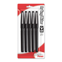Pentel Rolling Writer Roller Ball Pen  Medium Line  Black Ink  Pack of 5 (R100BP5A)