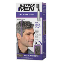 Just For Men Touch of Gray miesten hiusv risarja kampalevittimell helppoon levitykseen, sopii erinomaisesti suola-pippurilookiin - keskiruskea T