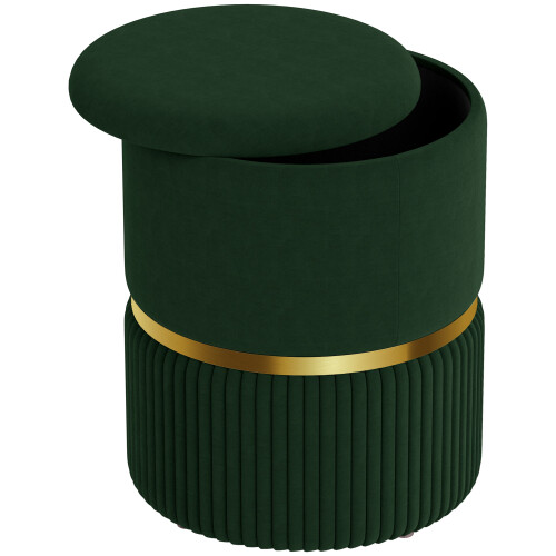 Homcom HOMCOM Round Pouffe, Storage Footstool with Cushioned Top, Dark Green 1