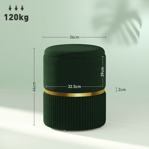 Homcom HOMCOM Round Pouffe, Storage Footstool with Cushioned Top, Dark Green 2