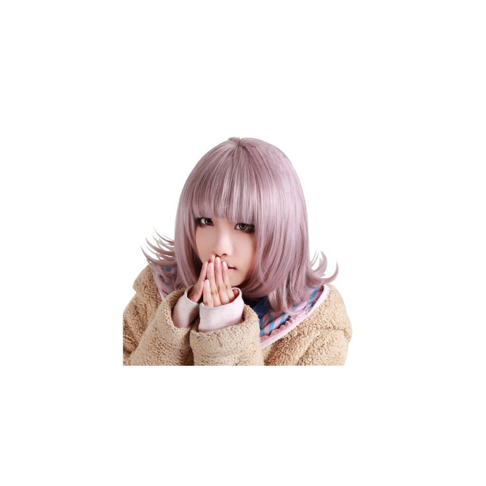 Anogol Wig Cap+ Purple Short Wig Bob Synthetic Hair Women's Wig With Bangs Fringe For Costume Purple Bob Wig For Halloween Christmas Party