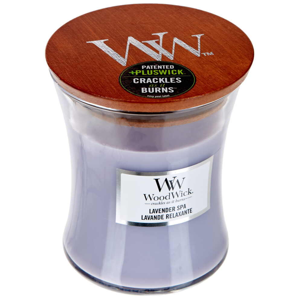 Woodwick Medium Hourglass Candle Lavender Spa - Premium Soy Blend Wax Pluswick Innovation 60 Hour Burn Time