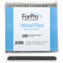 ForPro Professionelle Kollektion Holz-Nagelfeile, Schwarz, 180/180 Körnung, doppelseitige Maniküre & Pediküre, 7" L x .75" W