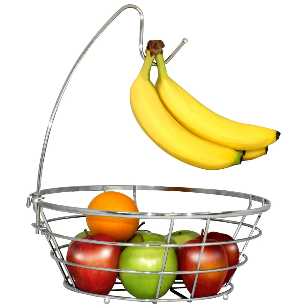Corbeille     fruits DecoBros en fil m   tallique avec support pour bananes, finition chrom   e