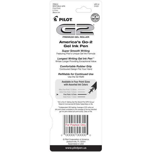 Pilot Pilot G2 Premium Gel Roller Pen. 7 mm 2/PKG-Black 2