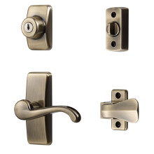 Ideale veiligheidsdeurhendel met nachtslot voor storm- en hordeuren, antiek messing (set van 4)