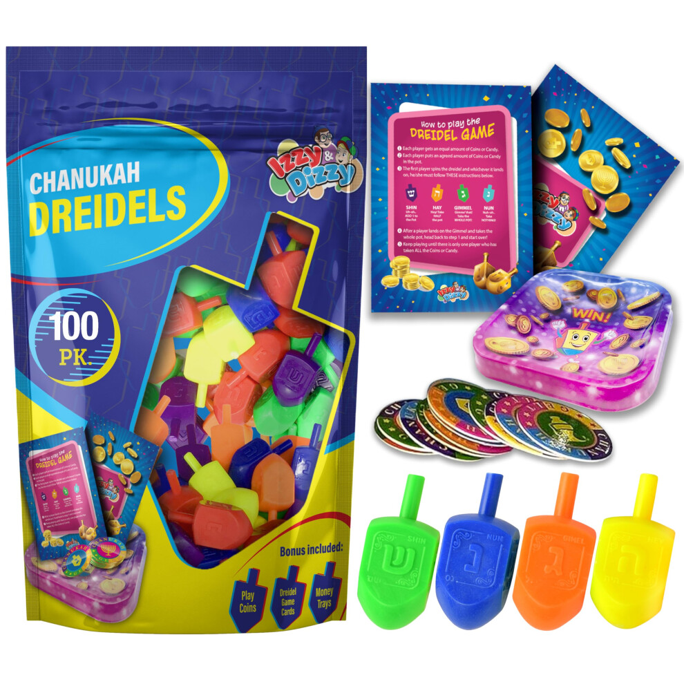 Izzy 'N' Dizzy, 100 Mittelgro E Dreidels Verschiedene Farben Klassisches Chanukkah-Dreh-Draidel-Spiel Und Preis Gro Packung-image