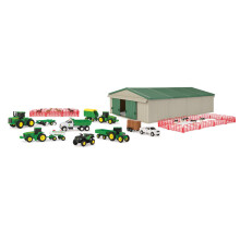 Juego de juguetes de granja John Deere de fundici n a presi n - Escala 1:64 - Incluye animales de granja, cobertizo para maquinaria, tractores de