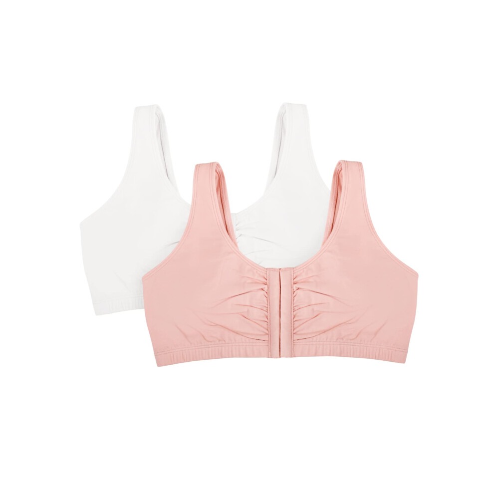 Fruit of the Loom Women's Front Close Builtup Sports Bra  White/Blushing Rose 2-Pack  48