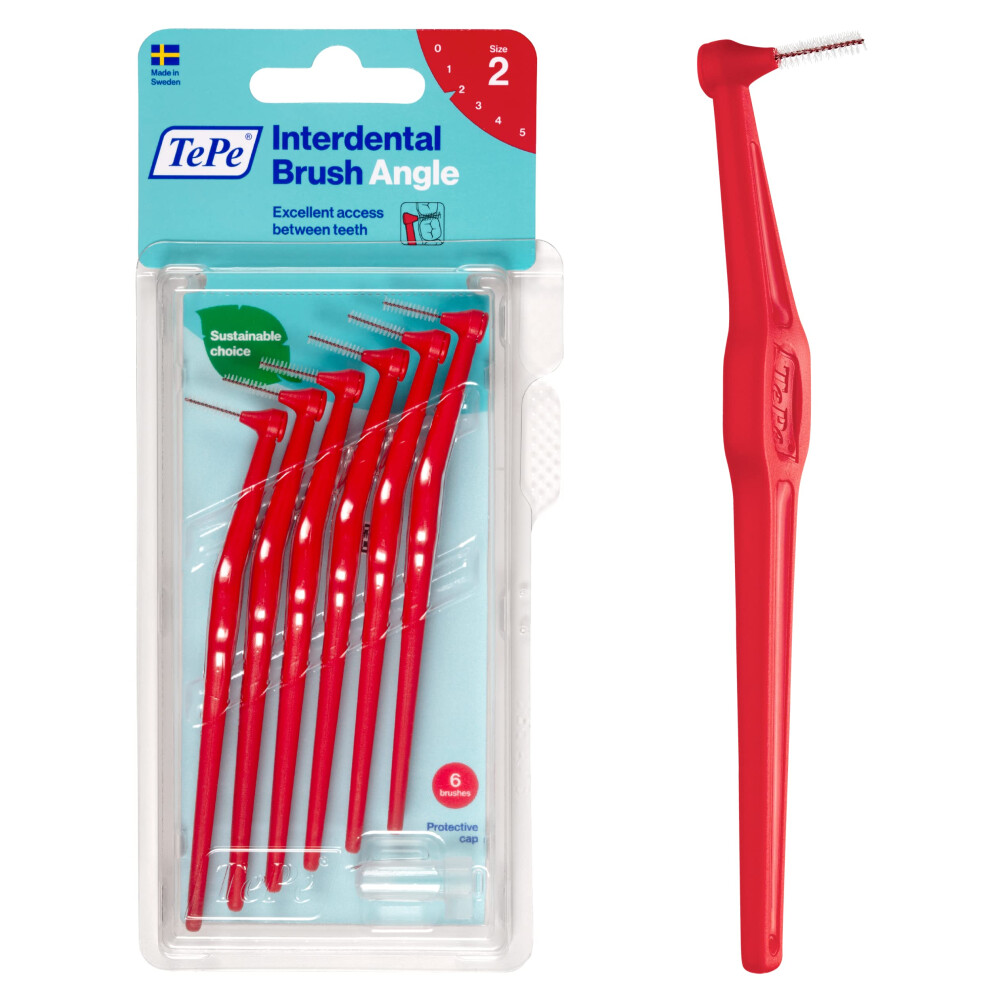 TEPE Interdental Brush Angle  Angled Dental Brush for Teeth Cleaning  Pack of 6  0.5 mm  Extra-Small/Small Gaps  Red  Size 2