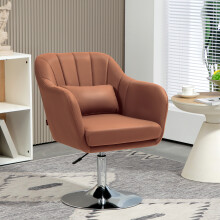 HOMCOM Retro Swivel Tub Chair - Dark Brown Microfibre, Steel Frame, 45-57cm Adjustable, 360 Swivel, 136kg, Cushions Included (833-757V73BN)