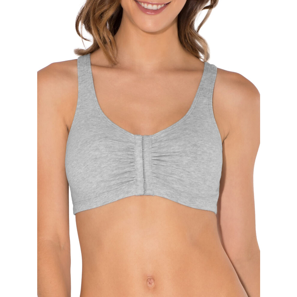 Fruit of the Loom Women's Front Close Sports Bra-Cotton Blend  Easy Fit & Built-Up Support  Heather Grey  46