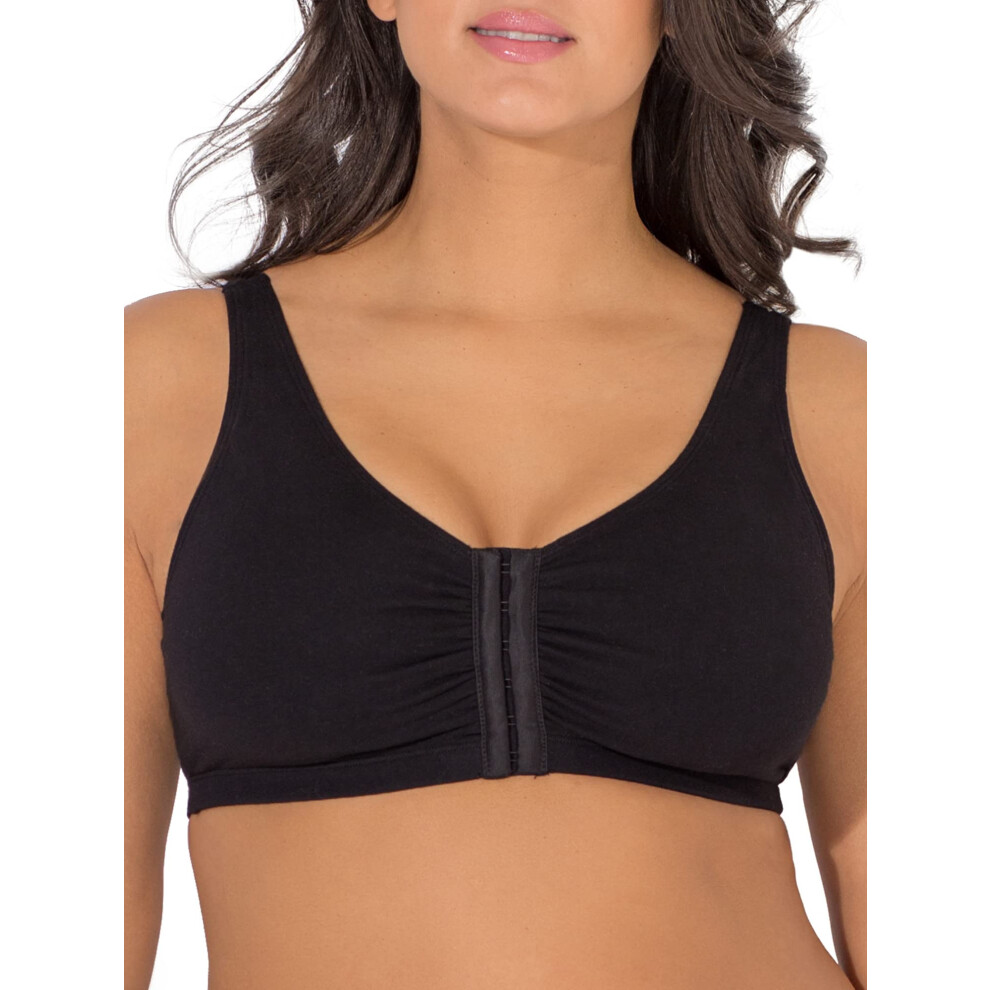 Fruit of the Loom Women's Front Close Sports Bra-Cotton Blend  Easy Fit & Built-Up Support  Black Hue  44