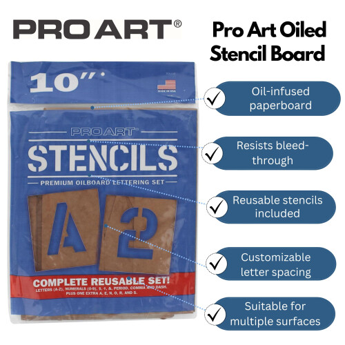 Pro Art geolied stencilbord met letters, set van 25 cm, natuurlijk 1