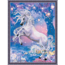 RIOLIS 0024PT - Unicorno - Kit punto croce contato 29x40 cm Zweigart AIDA 14 ct con sfondo prestampato 16 colori