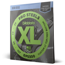 D'Addario Bass Guitar Strings XL Pro stål EPS300 Lang skala Brugerdefineret lys Top/Medium Bund Gauge 43-107 Tapered 4-streng sæt Pack på 1
