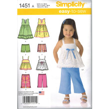 Simplicity 1451 Easy to Sew Toddler Girl's Dress Top Cropped Pants and Shorts Sewing Patterns Sizes 1/2-4