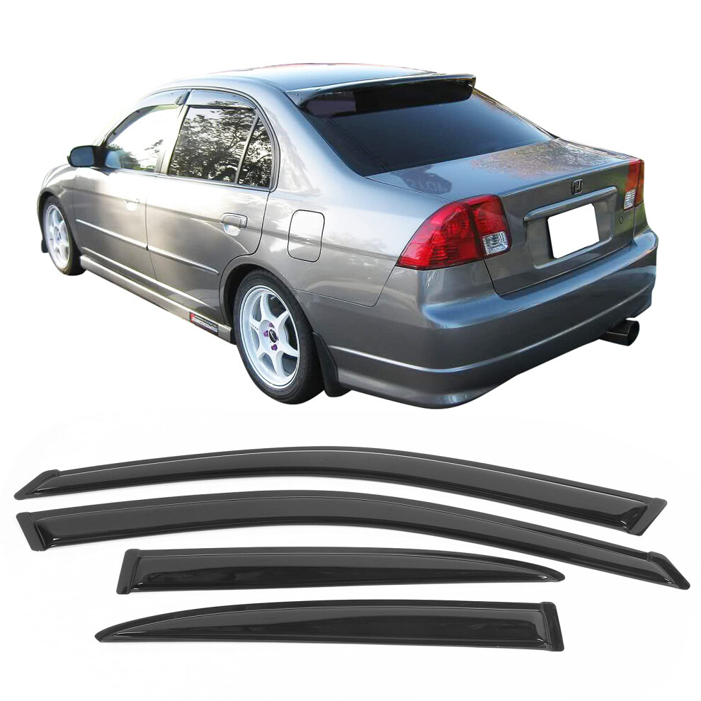 Pare-soleil de fenêtre compatible avec Honda Civic EM2 Sedan 2001-2005, style mince, acrylique fumé teinté et semi-transparent, 4 pièces, pare-so