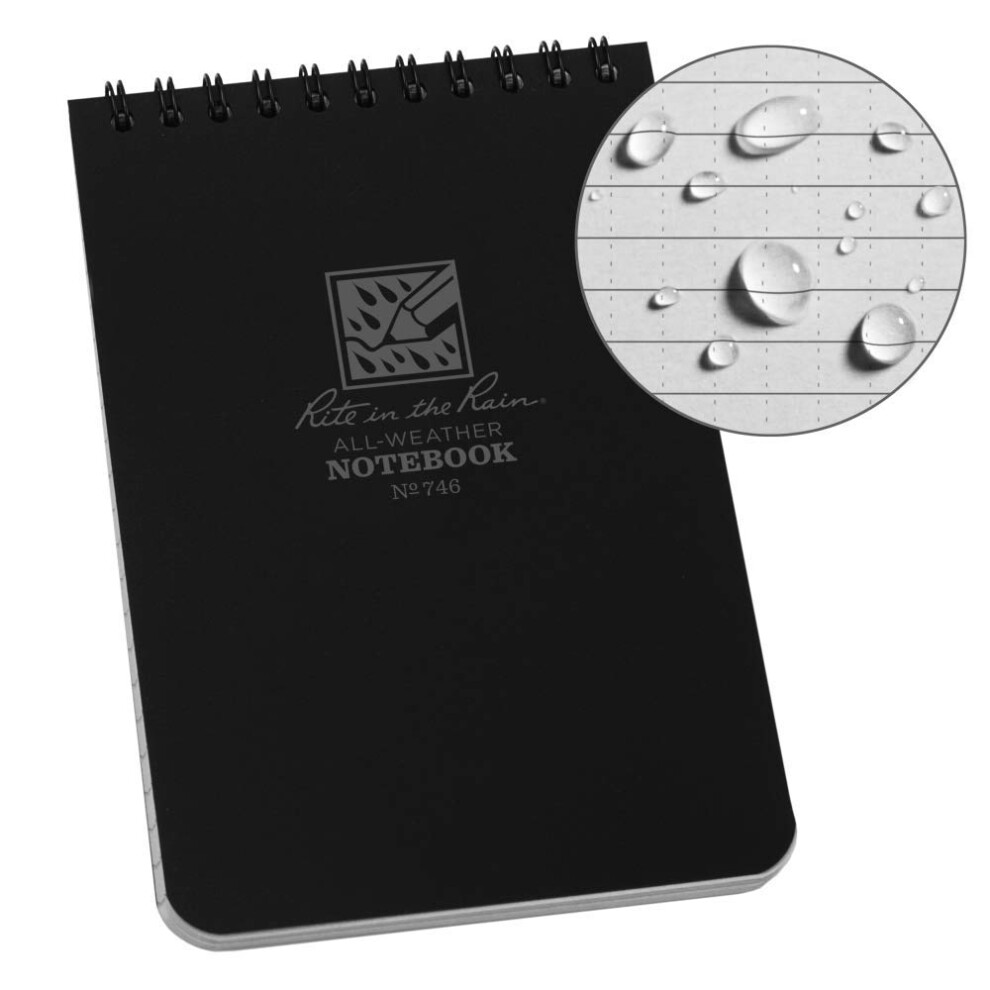 Rite in the Rain Weatherproof Top Spiral Notebook  4"""" x 6""""  Black Cover  Universal Pattern (No. 746)-image-OPC-PFSWKS6-NEW