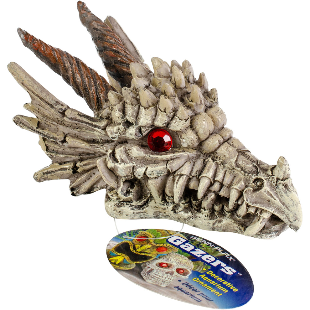 Penn-Plax Deco-Replicas Dragon Skull Gazer Aquarium Decoration - Safe for Freshwater and Saltwater Fish Tanks - Small