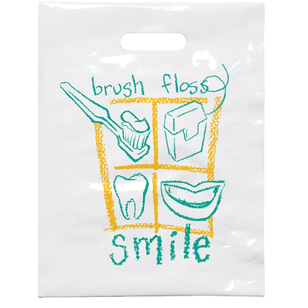 Prax Brush Floss Smile Dental Giveaway Bags 7-3/4"""""""" X 9"""""""" 100 Pack