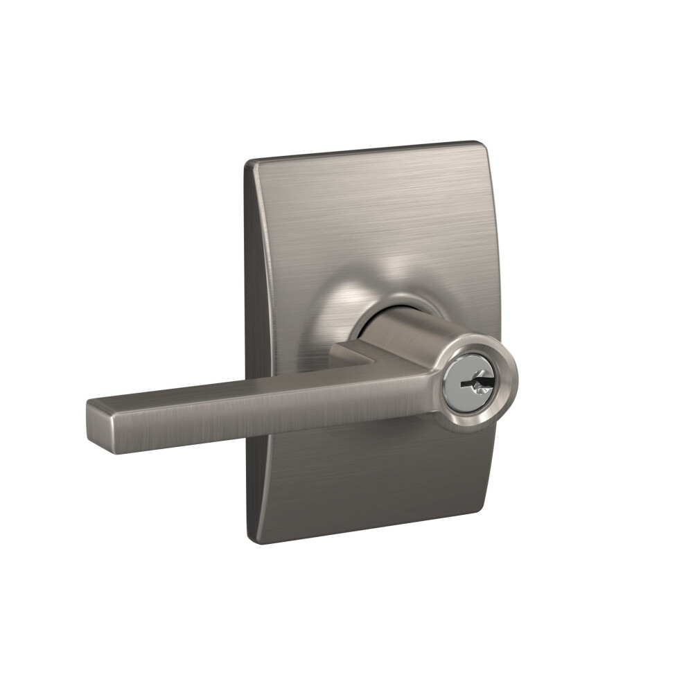 Schlage F51A LAT 619 CEN Latitude Door Lever with Century Trim  Keyed Entry Lock  Satin Nickel-image-OPC-PFN8NP6-NEW