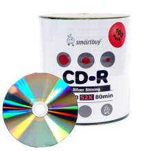 Disco de medios grabables en blanco Smartbuy de 100 discos CD-R de 700 MB/80 min y 52x con tapa plateada brillante