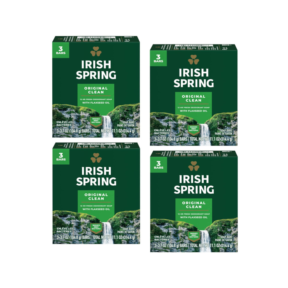 Irish Spring Deodorant Soap Original Bar 3 Stuks 3,75 Ounce 4 Verpakkingen Totaal 12 Repen-image