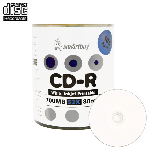 Smartbuy 100 δισκία 700mb/80min 52x CD-R Λευκό Inkjet Εκτυπώσιμο Δισκογραφικό Μέσο 1