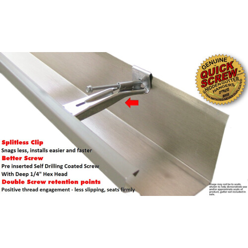 Quick Screw 5"""" 100 Pack Premium Hidden Rain Gutter Bracket Hook Hangers with Screw Clip Style 2