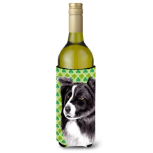 Caroline's Treasures SC9287LITERK Border Collie Shamrock Wine Bottle Hugger Sleeve