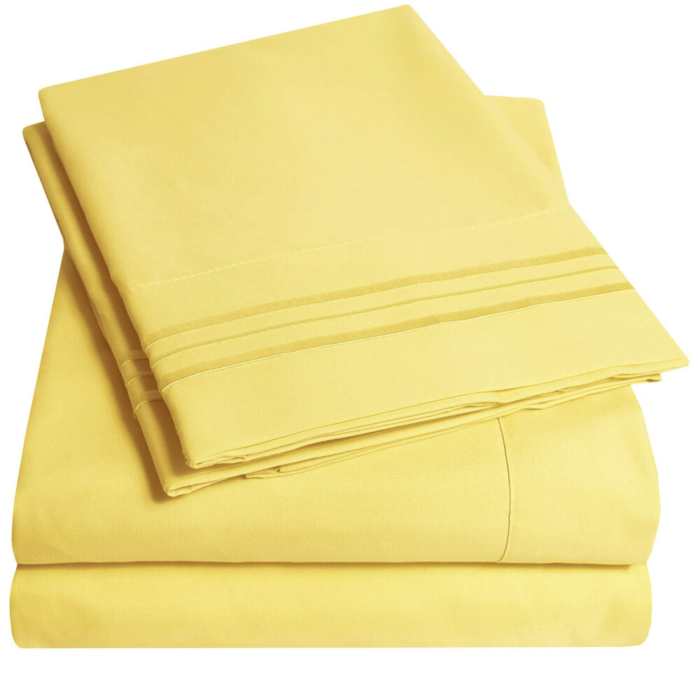 Parure de lit 3 pi   ces 1500 Supreme Collection Jaune pour matelas double - Draps et taies d'oreiller extra doux avec    lastiques d'angle et poches
