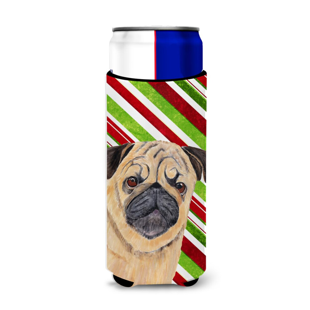 Caroline's Treasures SC9331MUK Mops-Zuckerstange, Feiertags-Weihnachts-Ultra-Hugger Fur Schmale Dosen, Dosenkuhler, Maschinenwaschbarer Getrankeh-image