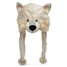 Chapu de pelcia DolliBu Grey Wolf - Chapu de inverno de animal de pelcia de lobo Chapu de lobo fofo com l aconchegante gorro quente e fofo