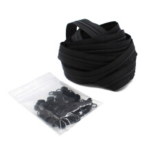 ZipperStop - Ritsreparatieset Oplossing YKK #3 Nylon Lite Gewicht Coil Chain Rits Zwart - 10 meter Nylon Coil Chain Pack Plus 25st YKK #3 Coil Non Lo