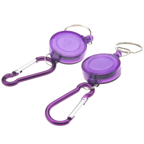 Micro Traders 2 X Chaveiro Retrátil Roxo com Clip Carabiner