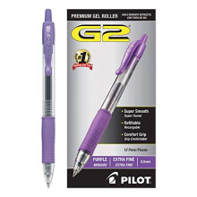 Pilot 31006 G2 einziehbarer Tintenroller mit extra feiner Spitze  Typ mit feiner Stiftspitze  0,5 mm Stiftgre  violette Tinte  transparenter Sc